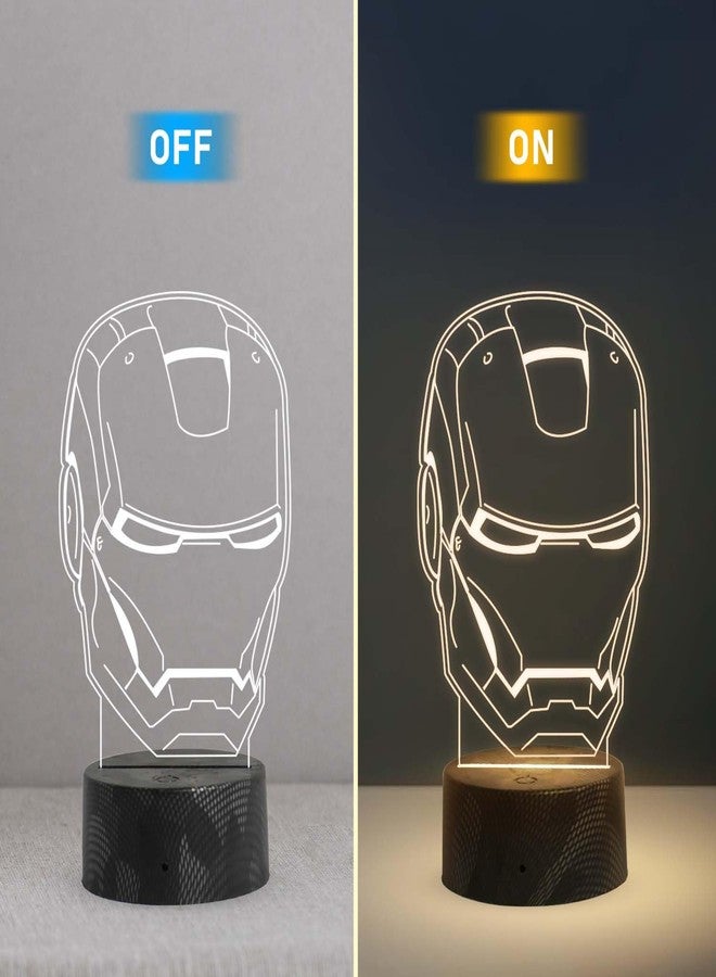 GIFTMEBAZAR مصباح LED ثلاثي الأبعاد بتصميم الرجل الحديدي من GIFTMEBAZAR، مصنوع من الأكريليك، بإضاءة بيضاء دافئة وزر تشغيل/إيقاف يعمل باللمس | كابل USB | مصباح ليلي بتصميم أفنجرز، مثالي لتزيين المنزل وغرفة الأطفال - Image 2